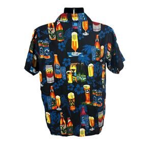 VHO Men’s Hawaiian Button Down Shirt, Medium, Beer Bottle Theme